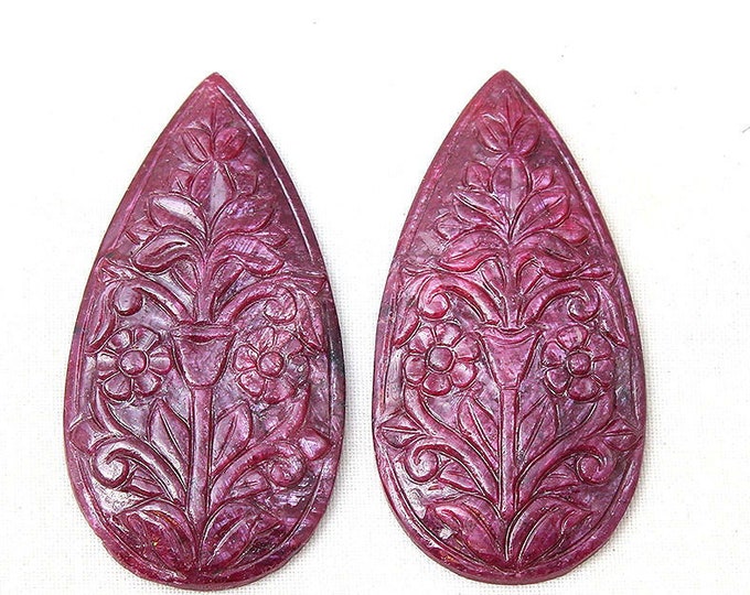 Natural RUBY/Hand carved/Pear shape/Width 28MM/Length 55MM/Height 5MM/Beautiful red color stone/Gemstone carving/Ruby carving/Rare carve