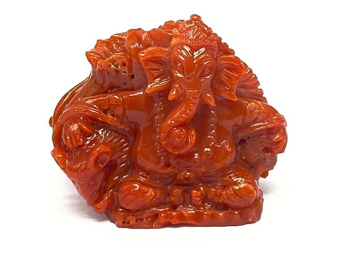 Natural CORAL/Hand carved/Lord GANESHA/Width 42MM/Length 35MM/Height 21MM/133.40 Cts/Unique/Not repeatable/Only one/Rare/