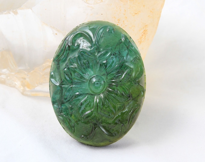 Natural Earth Mined Very Rare Green Tourmaline Hand Carved Oval Shape 33x43x8 mm Loose Gemstone, Carving Tourmaline Stone -1Pcs