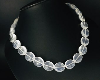 Genuine ICE QUARTZ/Smooth/Oval/Width 15MM/Length 18MM/Height 9MM/16.50"/774.00 Dollars/925 Silver hand made clasp/Gemstone necklace