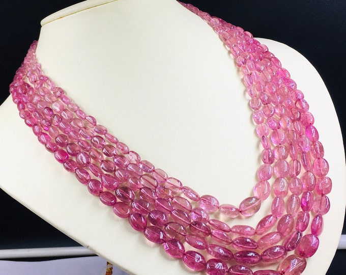 Natural PINK TOURMALINE/Smooth oval shape/Approx. 5x7MM till 10x15MM/Beautiful pink color necklace/Genuine pink tourmaline/Rare necklace