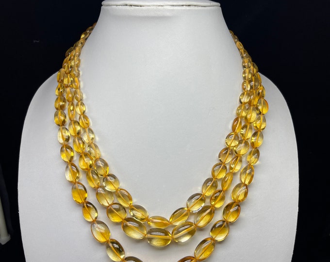 Natural CITRINE/Smooth/Tumble/686.35 Carats/3 Strands/7x9MM till 12x8MM/Length 17" till 20"/Gemstone necklace/Golden color necklace/Rare
