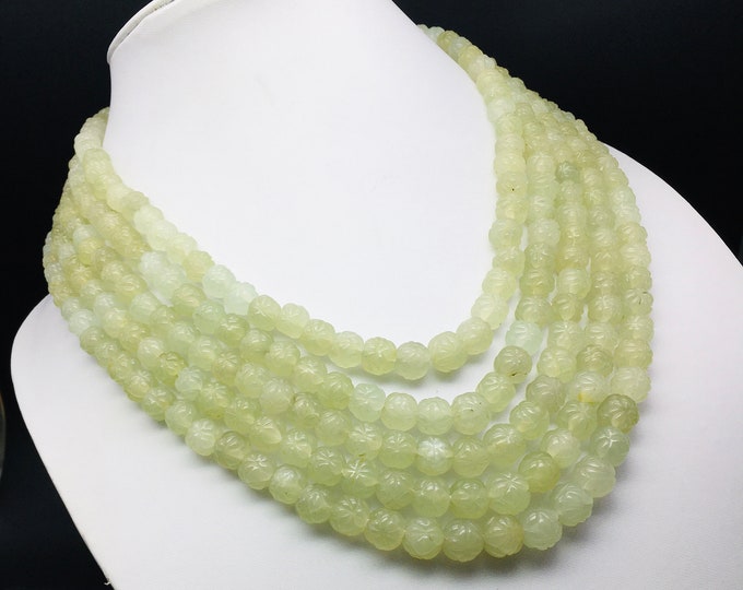 Natural GREEN AVENTURINE/Hand carved/Round/7MM till 10MM/129500 Cts/19"/770.00 Dollar/Beautiful green color natural bead/Genuine quartz bead