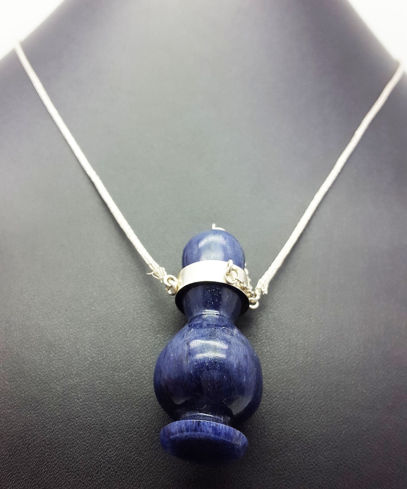 Silver Jewelry Necklace Gemstone Pendant Blue Aventurine Plain Bottle With 925 Sterling Silver Chain Jewelry