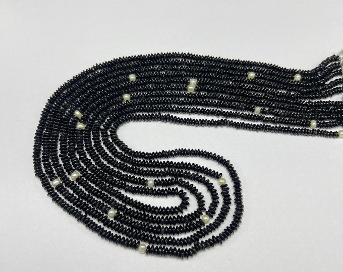 Natural BLACK JADE/Smooth/Disc/302.15 Carats/5 Strands/Size 4MM till 5MM/Length 19" till 21"/Gemstone necklace/Beaded necklace/Attractive