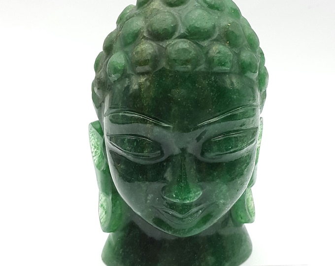 NATURAL GREEN QUARTZ Mica gemstone/Buddha head/Length 3.50 inches Width 2.25 inches Height 1.25 inches/Finely hand carved/For home decor/