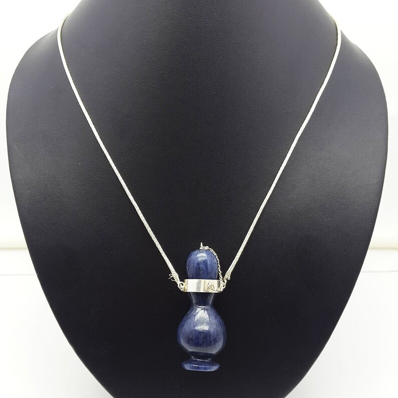 Silver Jewelry Necklace Gemstone Pendant Blue Aventurine Plain Bottle With 925 Sterling Silver Chain Jewelry