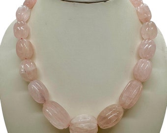 Natürliche ROSENQUARZ / handgeschnitzt / Nugget / 10X20mm bis 21X25MM / 698.00 Karat / 380.00 Dollar / Schöne rosa Farbe Halskette / Edelstein Halskette