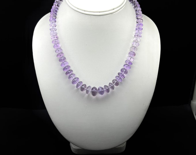 Rose de France/PINK AMETHYST/Smooth rondelle/Size 9MM till 14MM/16" Length/Beautiful light Amethyst necklace/Purple color necklace for women