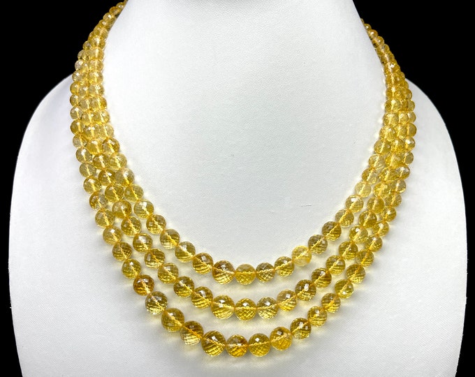 Natural CITRINE/Faceted/Round/Ball/3 Strands/522.00 Cts/5MM till 10MM/17" till 18.50"/Gemstone necklace/Beaded necklace/Unique necklace