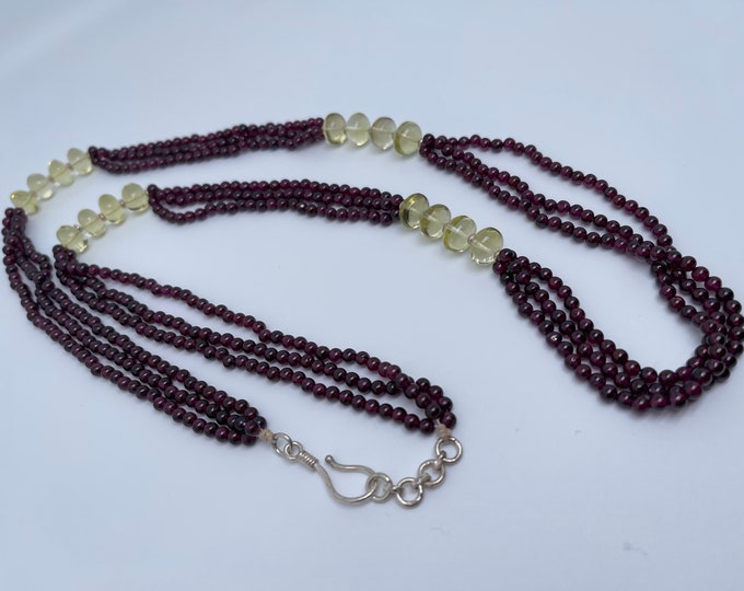 36 Inches long/Designer necklace/Natural Red GARNET/Natural LEMON QUARTZ/For women wear/Gemstone necklace/925 Sterling Silver/Unique necklac