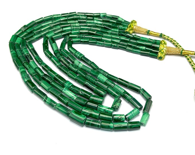 Natural MALACHITE/Smooth bambo shape/Width 4MM to 8MM/Beautiful deep green color beads/Length 22 inches long/Top quality Malachite/Rare