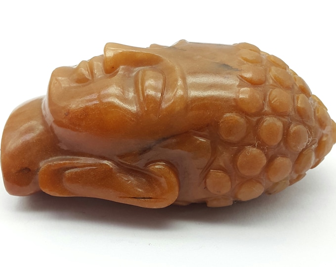 ORANGE AVENTURINE/Buddha Head/Very fine hand carving by best Artisan/Home decor/For meditation use/Length 3.50 inches/Width 2.25 inches