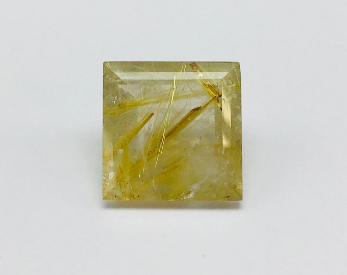 RUTILATED QUARTZ 19.50X19.50/Square shape/Weight 28.40 carat/Beautiful deep golden color/Gemstone for ring/Natural gemstone/Unique Rotile