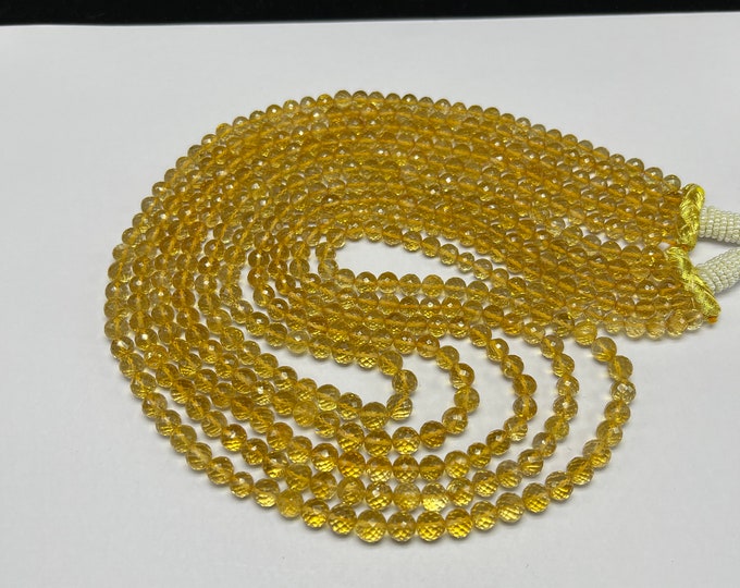 Genuine CITRINE/Faceted/Round/Ball/Size 5.50MM till 6.50MM/603 Carats/5 Strands/Length 17" till 22"/With adjustable silk cord closure/Rare