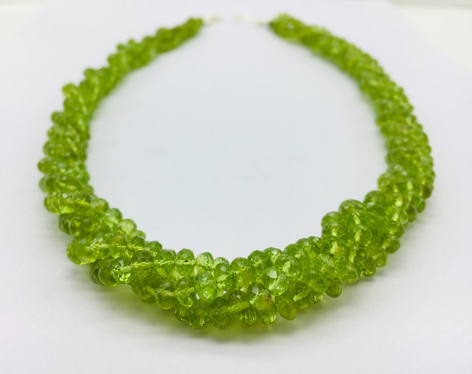 Natural PERIDOT Faceted/Roundel/5MM/424.40 Carats/22"/195.00 Dollars/925 Sterling Silver Clasp/Party Wear Necklace/Attractive Necklace Of