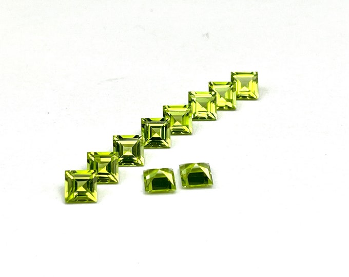 5X5 SQUARE Normal Cut 58 Pieces 39.85 Carats Natural Gemstones Top Quality PERIDOT Cut Stones Lot, Loose Gemstones, Back Point Gemstone,