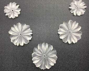 Natural Rock crystal/Hand carved 5 peices set/Frosted/Top quality gemstone/Made by best artisan/Loose carved flowers/Gemstone flowers/Unique