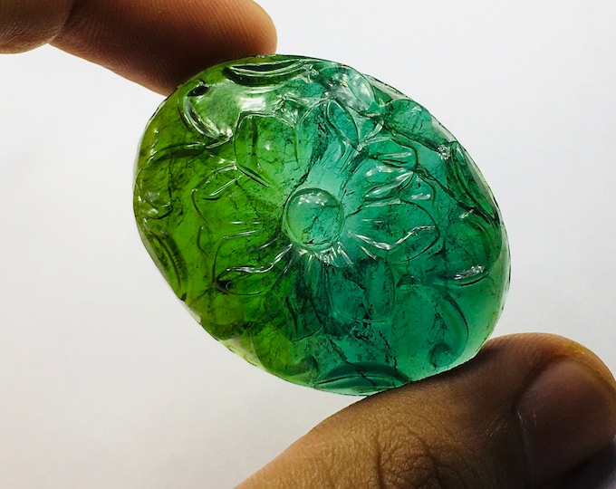 Natural TOURMALINE/Hand carved/Oval/Cabochon/W 33.19/L 43.35MM/H 8.17MM/104.60 Carats/Designers/Goldsmiths/Jewelry makers/Fancy carving