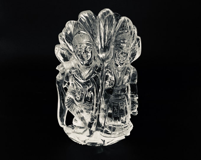 Natural ROCK CRYSTAL Radha Krishna/Finely hand carved/Length 5 inches/Wide 3.25 inches/Natural clean Rock Crystal statue/For home decor