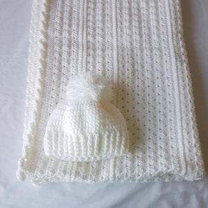 Manta de bebé tejida a mano con sombrero, chal de bebé unisex hecho a mano, suave e ideal para niños y niñas nuevos, también ideal como artículo de regalo