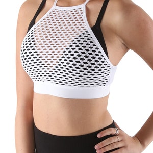 Black Sports Bra w/ White Mesh Covering image 2