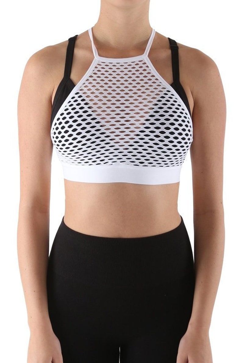 Black Sports Bra w/ White Mesh Covering image 1