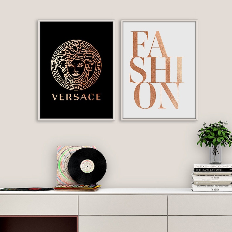 fashion print set versace print set fashion wall art set | etsy