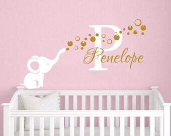 Name Wall Decal Elephant Wall Sticker Vinyl Nursery Personalized Girl Name Decal Wall Decor Nursery Wall Decor Baby Girl Name Wall Decal F62