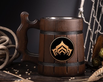 Jarra de madera Warframe personalizada, jarra de cerveza, regalo de Navidad personalizado para el mejor amigo gamer