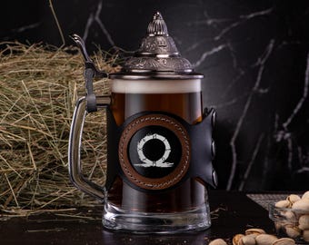 Jarra de cerveza de God of War con tapa, jarra de cristal personalizada, regalo de cumpleaños para novio, esposo gamer, regalo gamer para él, regalo del Día del Padre