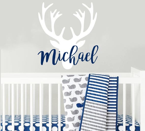 Personalized Deer Antlers Name Wall Decal Deer Head Wall Etsy