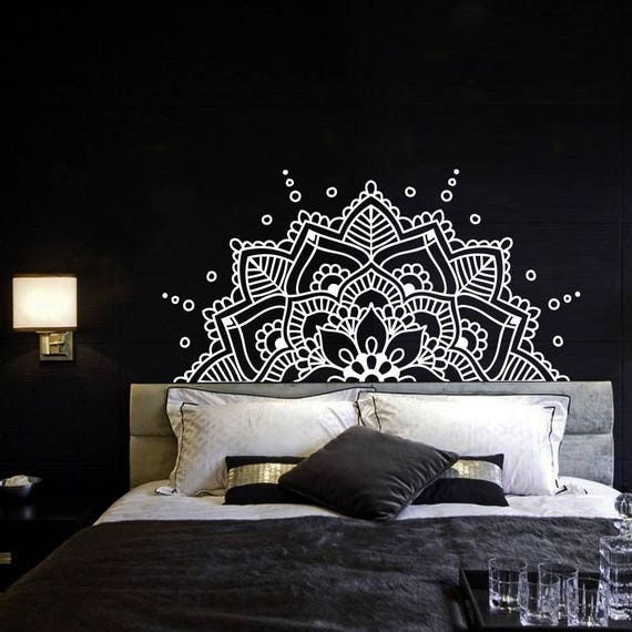 Half Mandala Wall Decal Headboard Master Bedroom Boho Bohemian Decor Vinyl Sticker Yoga Studio Namaste Ornament Mandala Decals Decor F129