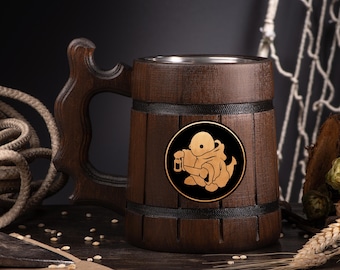 Jarra de madera Tonberry de Final Fantasy, jarra de cerveza personalizada, regalo de Navidad personalizado para el mejor amigo gamer