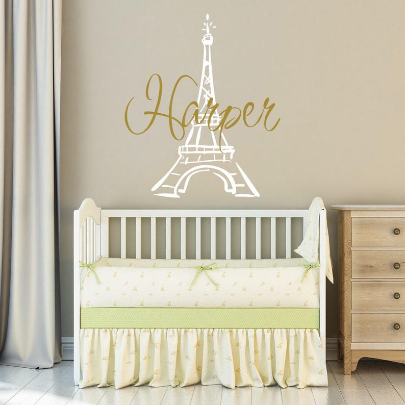 eiffel tower wall decal name girls name decal. girl wall | etsy