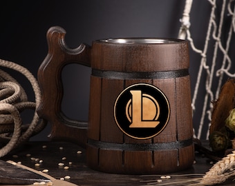 Jarra de madera personalizada de League of Legends, ideal como regalo de Navidad para tu mejor amigo gamer.