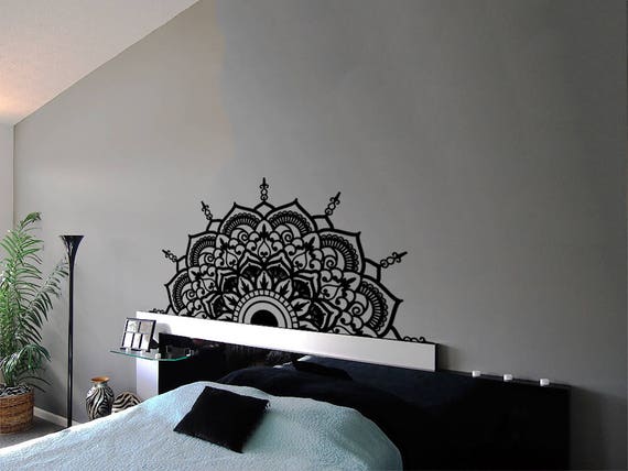 Half Mandala Wall Decal Headboard Master Bedroom Boho Bohemian Decor Vinyl Sticker Yoga Studio Namaste Ornament Mandala Decals Decor F130