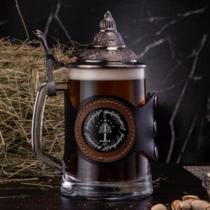 Tree Of Gondor Beer Stein with Lid One Ring Mug Glass Tankard Boyfriend Birthday Gift Husband, Fathers Day Gift