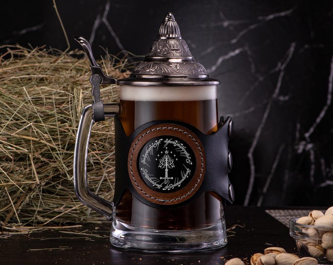 Tree Of Gondor Beer Stein with Lid One Ring Mug Glass Tankard Boyfriend Birthday Gift Husband, Fathers Day Gift