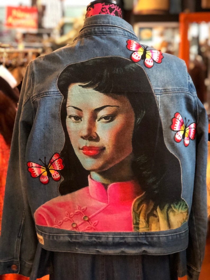 Do not buy SOLD Vintage upcycled denim Miss Wong Tretchikof jacket SOLD