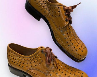 70,s Vintage Italian Woven Leather Shoes Baskwt Weave Mens Shoes