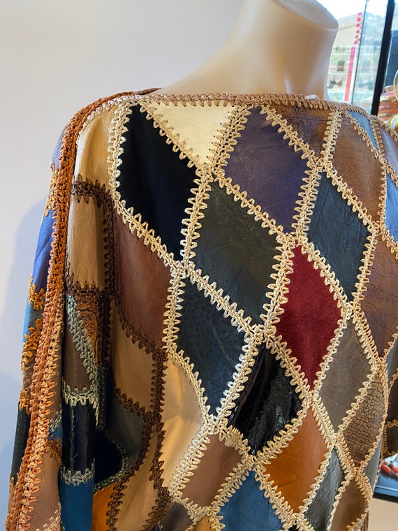 Vintage seventies leather patchwork batwing top .