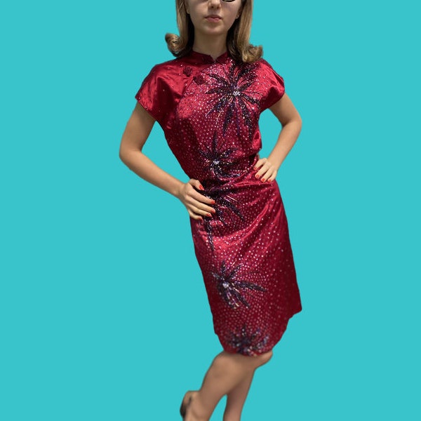 50.s Vintage Cheongsam Sequin Dress