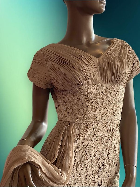 50s Vintage Lace Wiggle Dress - Silk Organza Cocktail 50s Vintage Lace Wiggle Dress - Silk Organza Cocktail