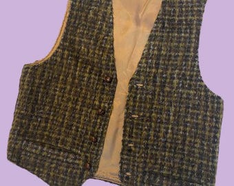 Chaleco de lana de tweed vintage. Chaleco de lana italiano para caballero.