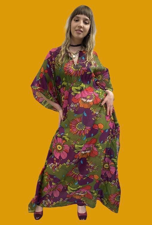 70s Vintage Floral Psychedelic Kaftan - Etsy