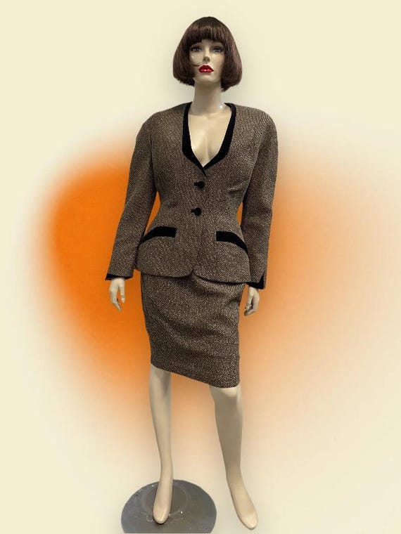 Vintage Thierry Mugler Skirt Suit, Velvet Trim, Size 40 - Etsy