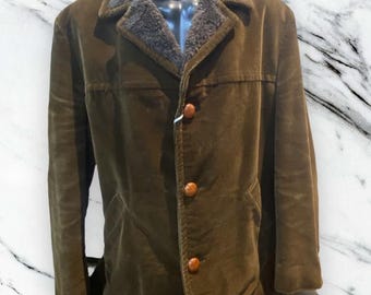 Vintage 70s Corduroy Wool Lined Jacket: Chocolate Brown, Leather Buttons
