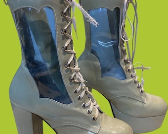 Vintage 70,s Lace Up Platform Boots ,… Vintage Goth / Punk Lace Up Platform Boots