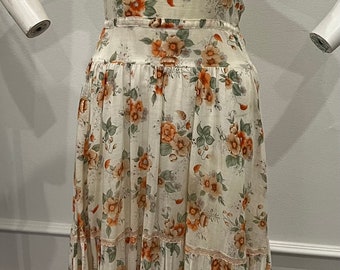 Vestido vintage de algodón con estampado floral y detalles de encaje, estilo años 70 - Talla pequeña